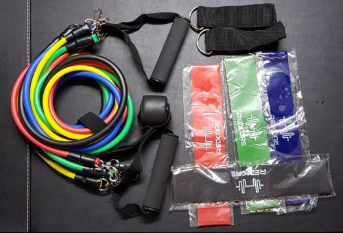 nicebands Fitness Resistance Bands Set - 5 Stackable Exercise Bands w/Door Anchor, Leg Ankle Straps, Foam Handles, Use Guide, Carry Bag, Home Workout, Stackable up to 150 lbs photo review